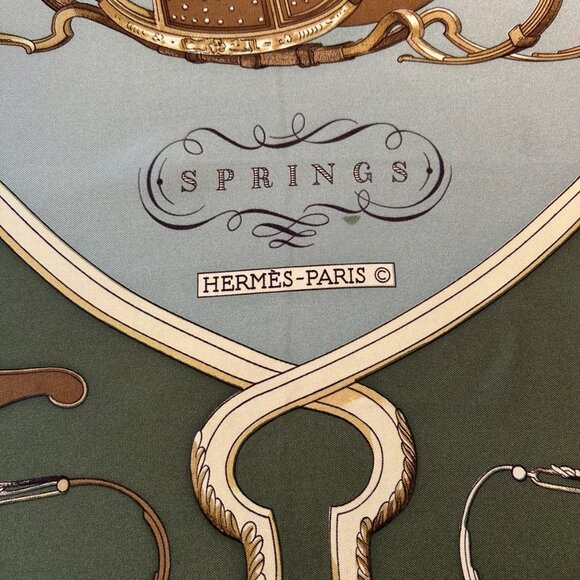 Vintage Hermes Springs Green Tones Silk Scarf designed by Phillipe Ledoux - Picture 4 of 16